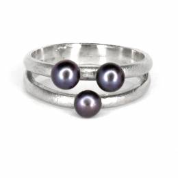 Handmade Silver Ring Double Tripearl